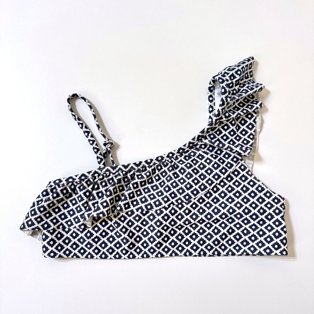 Vineyard Vines Swim Top L 14 Navy White Geometric One Shoulder Ruffle 7M001178
